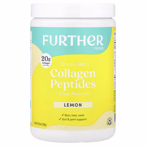 Further Food, Grass-Fed Collagen Peptides + Chaga Mushroom, Lemon, 10.5 oz (298 g)