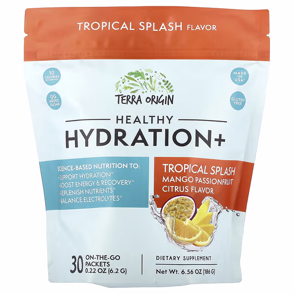 Terra Origin, Healthy Hydration+, Tropical Splash, 30 On-The-Go Packets, 0.22 oz (6.2 g) Each