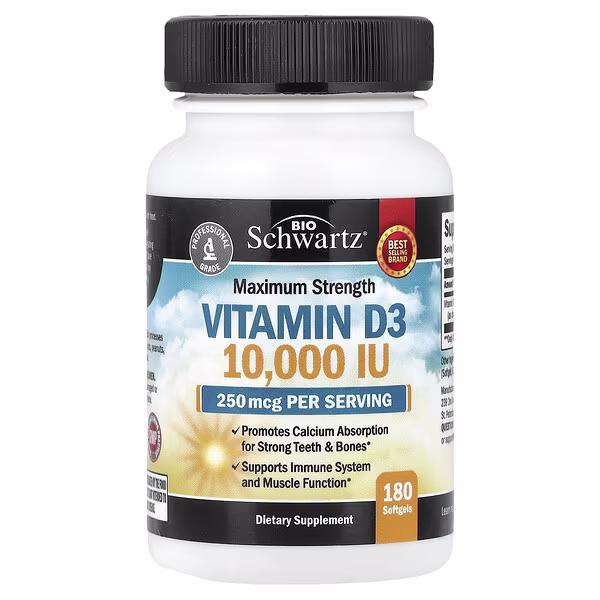 BioSchwartz, Maximum Strength Vitamin D3, 250 mcg (10,000 IU), 180 Softgels
