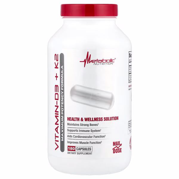 Metabolic Nutrition, Vitamin D3 + K2, 180 Capsules