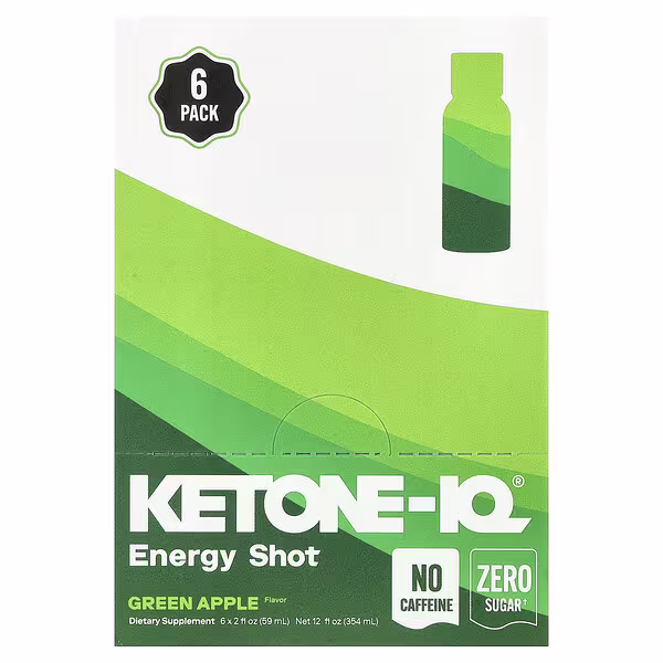 Ketone-IQ, Energy Shot, Green Apple, Caffeine Free, 6 Bottles, 2 fl oz (59 ml) Each
