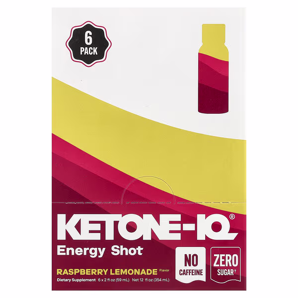 Ketone-IQ, Energy Shot, Raspberry Lemonade, Caffeine Free, 6 Bottles, 2 fl oz (59 ml) Each