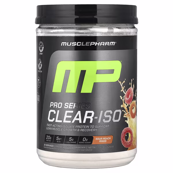 MusclePharm, Pro Series Clear-ISO, Protein Powder Drink Mix, Sour Peach Rings, 1.14 lbs (520 mg)