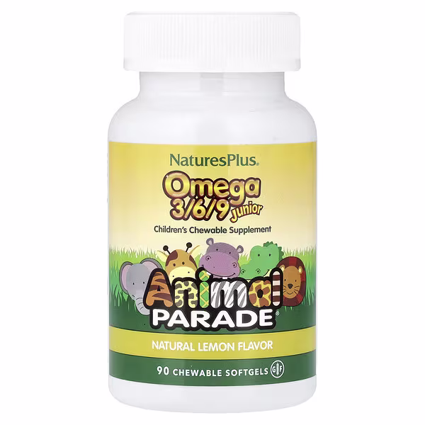 NaturesPlus, Animal Parade®, Omega 3/6/9 Junior, Natural Lemon, 90 Chewable Softgels