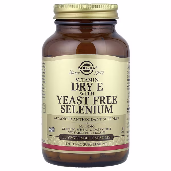 Solgar, Vitamin Dry E with Yeast Free Selenium, 100 Vegetable Capsules