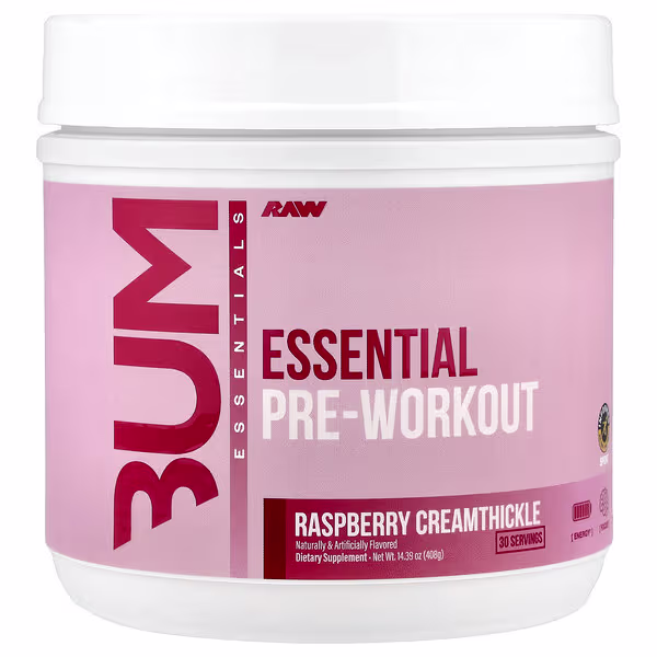 Raw Nutrition, Bum Essentials, Essential Pre-Workout, Raspberry Creamthickle, 14.39 oz (408 g)
