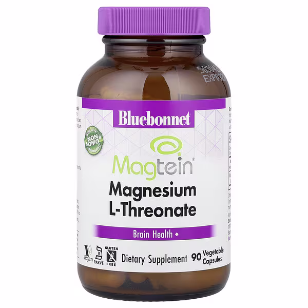 Bluebonnet Nutrition, Magtein® Magnesium L-Threonate, 90 Vegetable Capsules (48 mg per Capsule)