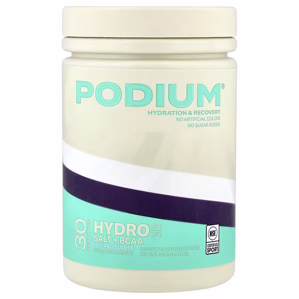 Podium Nutrition, Hydro & Salt 2025 + BCAA, Blue Razz Slushie, 14.39 oz (408 g)