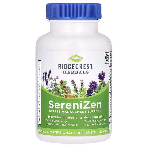RidgeCrest Herbals, SereniZen, Stress Management Support, 60 Caps