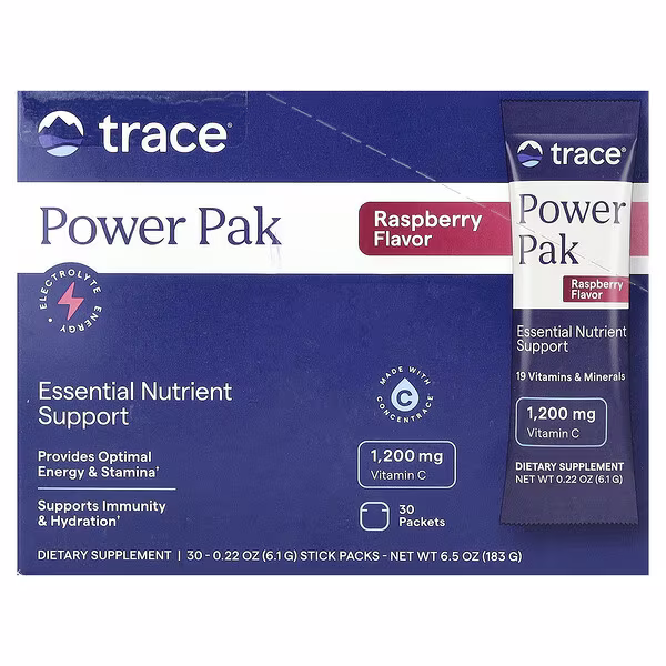 Trace, PowerPak, Raspberry, 30 Stick Packs, 0.22 oz (6.1 g) Each