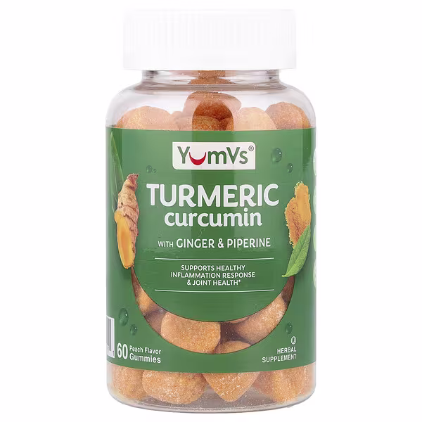 YumVs, Turmeric Curcumin With Ginger & Piperine Gummies, Peach, 60 Gummies