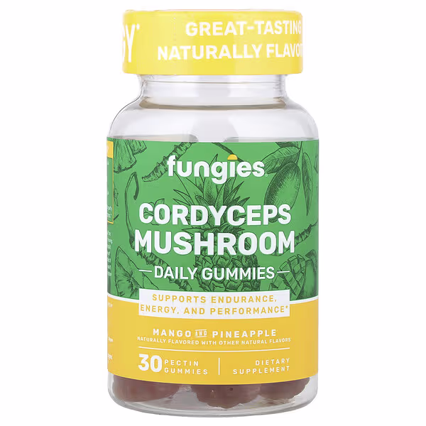 Fungies, Cordyceps Mushroom Daily Gummies, Mango and Pineapple, 30 Pectin Gummies (50 mg per Gummy)