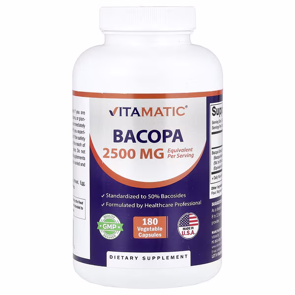 Vitamatic, Bacopa, 180 Vegetable Capsules (1,250 mg per Capsule)