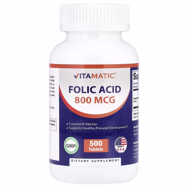 Vitamatic, Folic Acid, 800 mcg, 500 Tablets