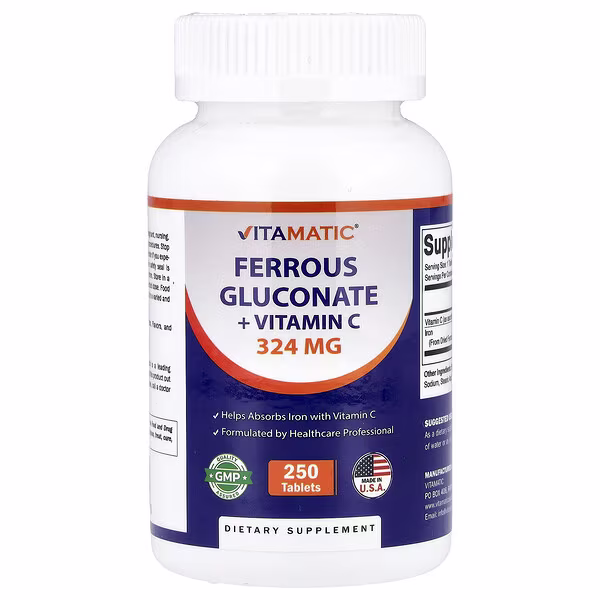 Vitamatic, Ferrous Gluconate + Vitamin C, 250 Tablets