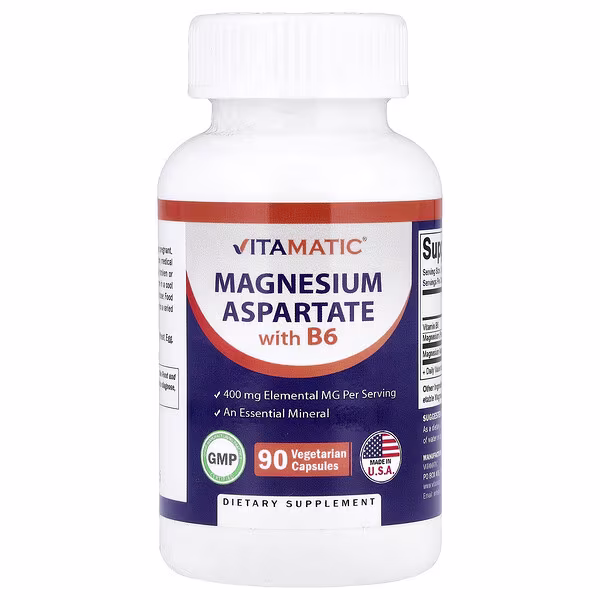 Vitamatic, Magnesium Aspartate with B6, 90 Vegetarian Capsules