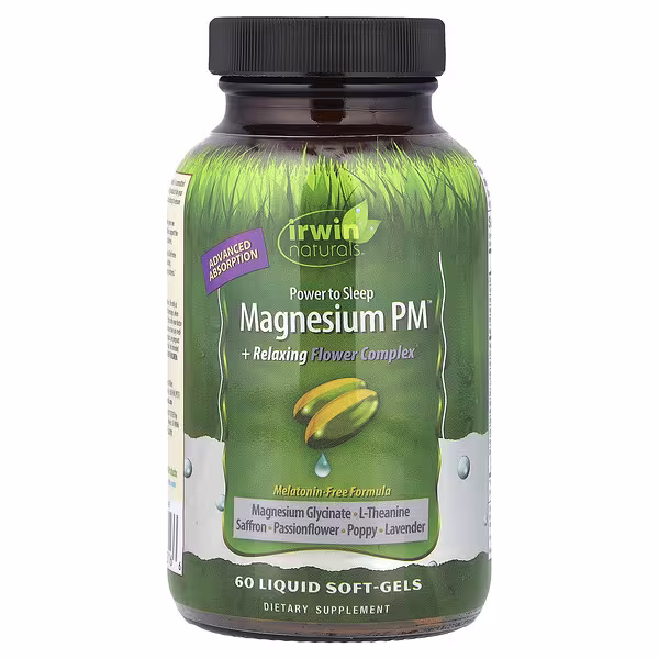 Irwin Naturals, Magnesium PM™ + Relaxing Flower Complex, 60 Liquid Soft-Gels