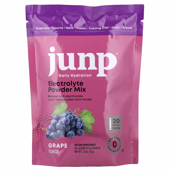 JUNP Hydration, Electrolyte Powder Mix, Grape, 20 Stick Packs, 0.13 oz (3.6 g) Each