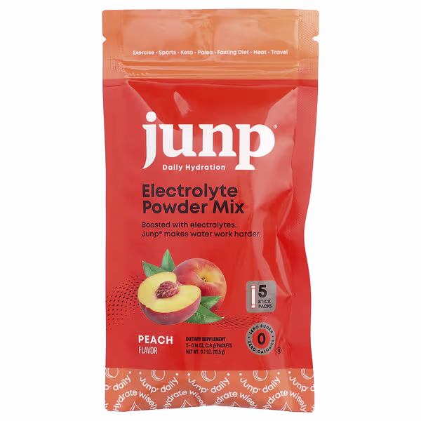 JUNP Hydration, Electrolyte Powder Mix, Peach, 5 Stick Packs, 0.14 oz (3.9 g) Each