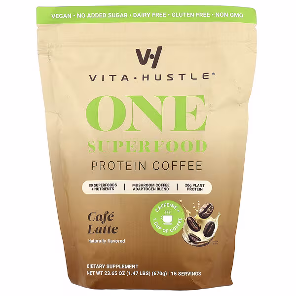 VitaHustle, One Superfood Protein Coffee, Cafe Latte, 1.47 lbs (670 g)