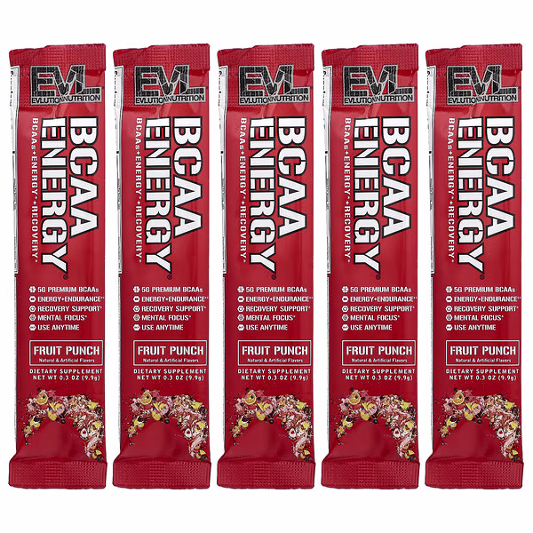 EVLution Nutrition, BCAA Energy®, Fruit Punch, 5 Packets, 0.3 oz (9.9 g) Each