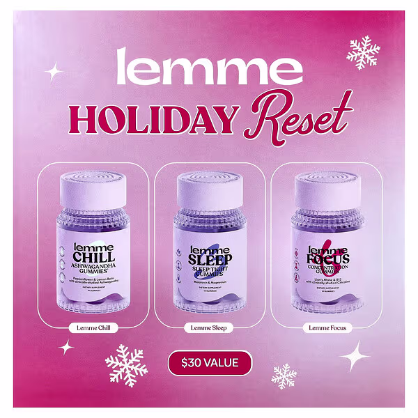 Lemme, Holiday Reset Gummies, Chill, Sleep, Focus, 3 Bottles, 14 Gummies Each
