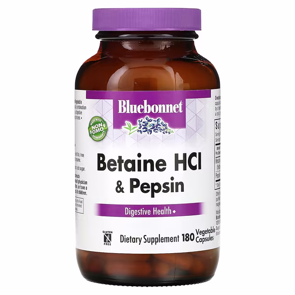 Bluebonnet Nutrition, Betaine HCl & Pepsin, 180 Vegetable Capsules