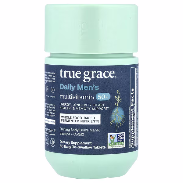 True Grace, Daily Men's Multivitamin 50+, 60 Easy-To-Swallow Tablets