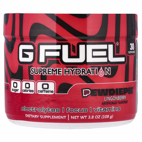 G FUEL, Supreme Hydration, PewDiePie® Lingonberry, 3.8 oz (108 g)