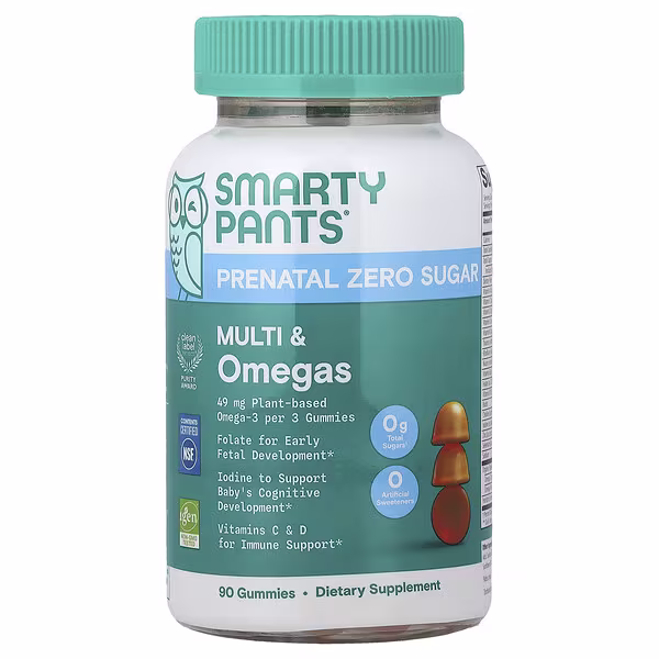 SmartyPants, Prenatal Zero Sugar, Multi & Omegas Gummies, Lemon, 90 Gummies