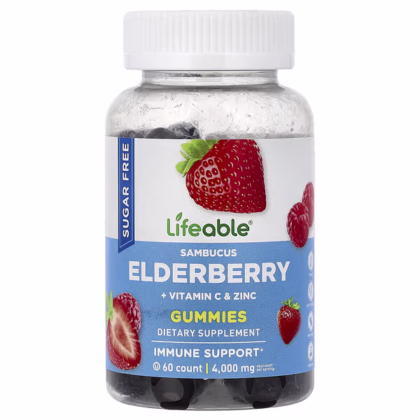 Lifeable, Sambucus Elderberry Gummies, Berry, 60 Gummies