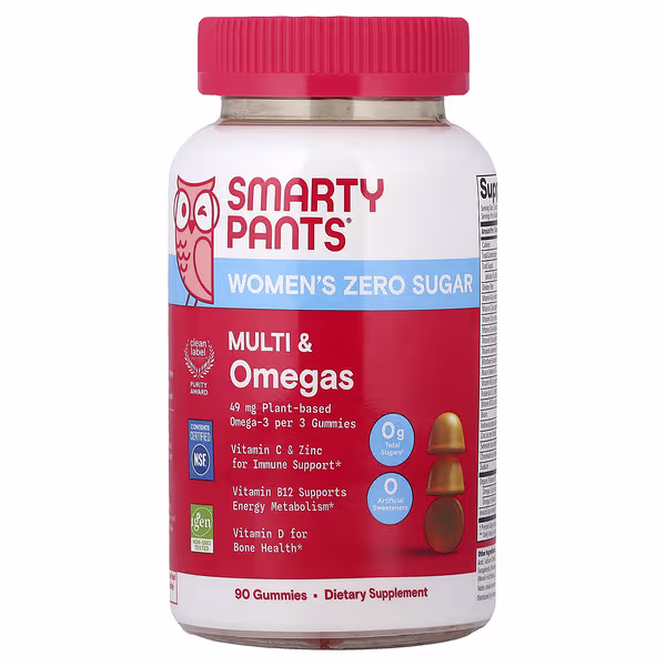 SmartyPants, Women's Zero Sugar, Multi & Omegas Gummies, Orange, 90 Gummies