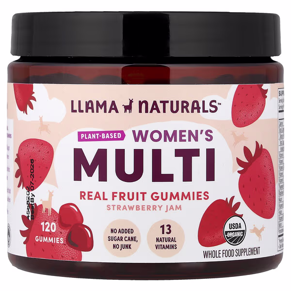 Llama Naturals, Women's Plant-Based Multi, Real Fruit Gummies, Strawberry Jam, 120 Gummies
