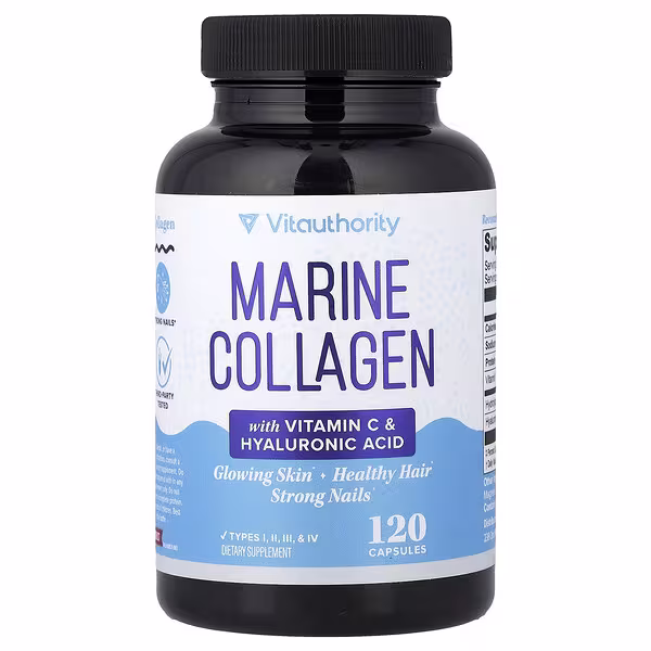 Vitauthority, Marine Collagen with Vitamin C & Hyaluronic Acid, 120 Capsules