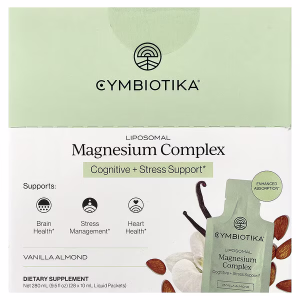 Cymbiotika, Liposomal Magnesium Complex, Vanilla Almond, 28 Liquid Packets, 0.3 fl oz (10 ml) Each