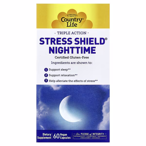 Country Life, Stress Shield® Nighttime, Triple Action, 60 Vegan Capsules