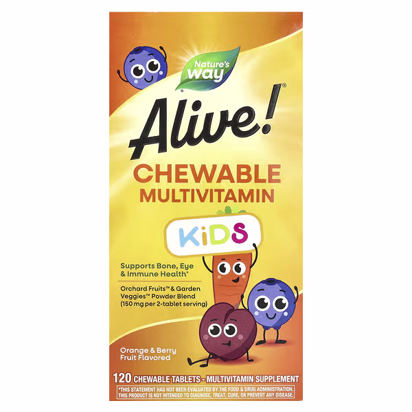 Nature's Way, Alive!® Kids, Chewable Multivitamin, Ages 2+, Orange & Berry Fruit, 120 Chewable Tablets