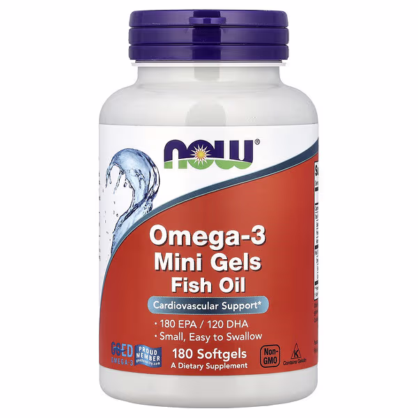 NOW Foods, Omega-3 Mini Gels Fish Oil, 180 Softgels (0.5 g per Softgel)