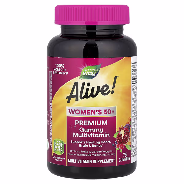 Nature's Way, Alive!®, Women's 50+ Premium Gummy Multivitamin, Cherry & Grape, 75 Gummies