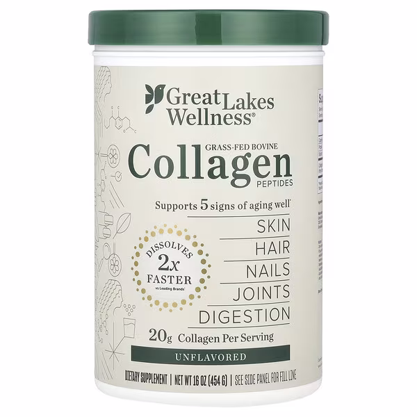 Great Lakes Wellness, Grass-Fed Bovine Collagen Peptides, Unflavored, 16 oz (454 g)