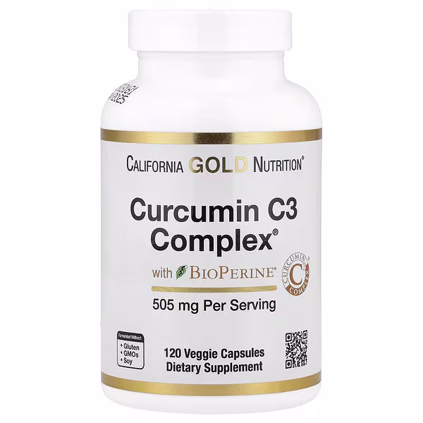 California Gold Nutrition, Curcumin C3 Complex® with BioPerine® Black Pepper Extract, Turmeric Curcumin Complex, Enhanced Bioavailablity, 120 Veggie Capsules