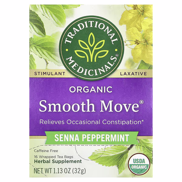 Traditional Medicinals, Organic Smooth Move®, Senna Peppermint, Caffeine Free, 16 Wrapped Tea Bags, 1.13 oz (32 g)