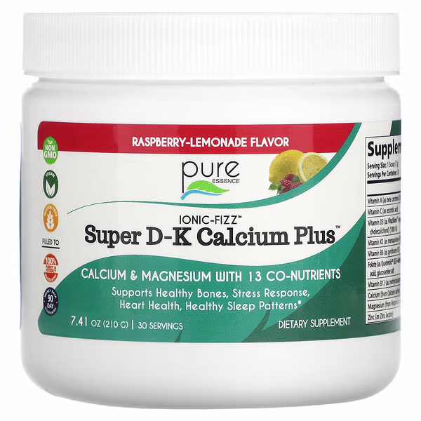Pure Essence, Ionic-Fizz, Super D-K Calcium Plus, Raspberry-Lemonade, 7.41 oz (210 g)