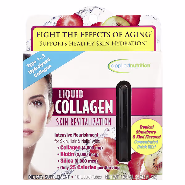 Applied Nutrition, Liquid Collagen, Skin Revitalization, Tropical Strawberry & Kiwi, 10 Liquid-Tubes, 3.35 fl oz (100 ml)