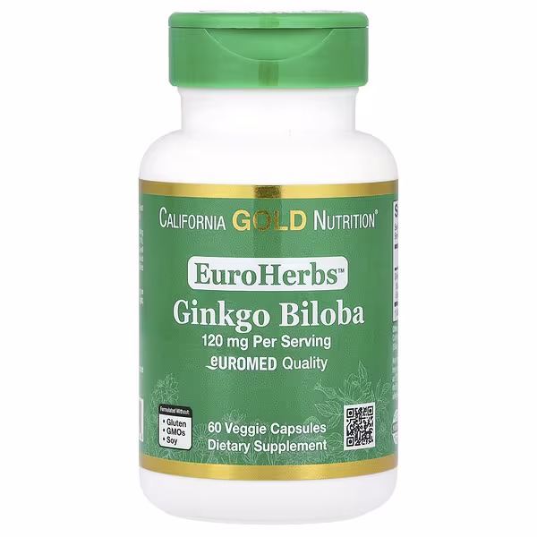 California Gold Nutrition, EuroHerbs™, Ginkgo Biloba Extract, Euromed Quality, 120 mg, 60 Veggie Capsules