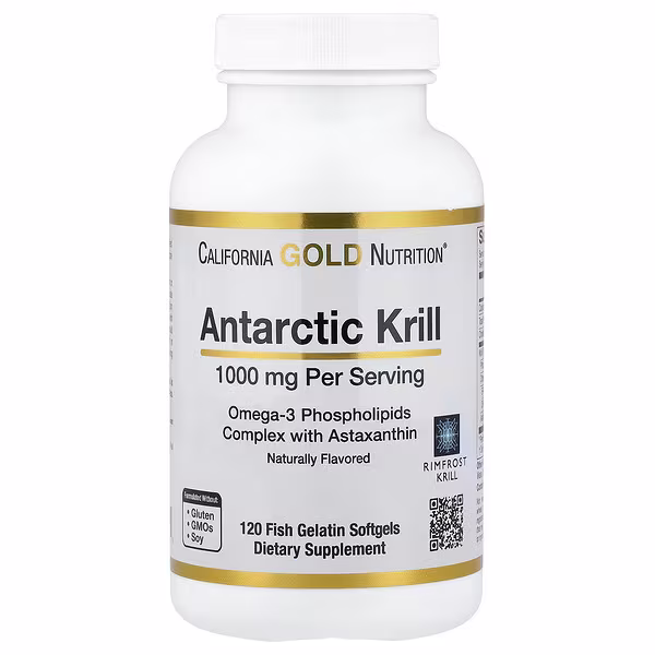 California Gold Nutrition, Antarctic Krill Oil, Omega-3 Phospholipids Complex with Astaxanthin, Natural Strawberry and Lemon, 120 Fish Gelatin Softgels