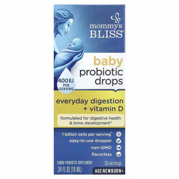 Mommy's Bliss, Baby Probiotic Drops + Vitamin D, Newborn+, 0.34 fl oz (10 ml)