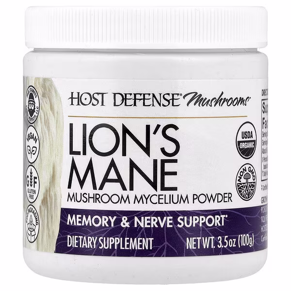 Host Defense, Host Defense® Mushrooms™, Lion's Mane, Mushroom Mycelium Powder, 3.5 oz (100 g)