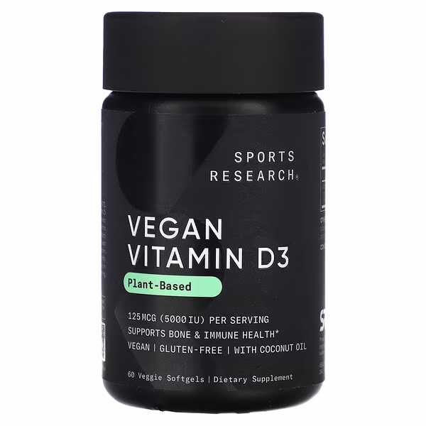 Sports Research, Vegan Vitamin D3, 125 mcg (5,000 IU), 60 Veggie Softgels