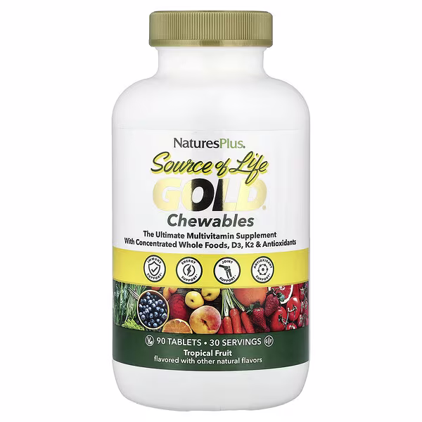 NaturesPlus, Source of Life, Gold Chewables, Delicious Tropical Fruit Flavor, 90 Tablets